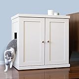 THE REFINED FELINE Cat Litter Box Enclosure Cabinet, Modern, White, Adjustable Levelers, XLarge, Hidden Litter Cat Furniture with Drawer