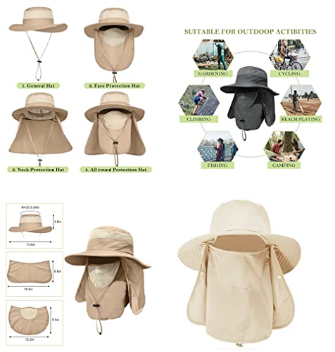 Image of 24x7 eMall Fishing Hat, Sun Hat, 360UV Outdoor Sun Protection, Summer Unisex Cap Removable Neck Face Mask Head for Gardening, Beach, Boating, Fishing. Beige