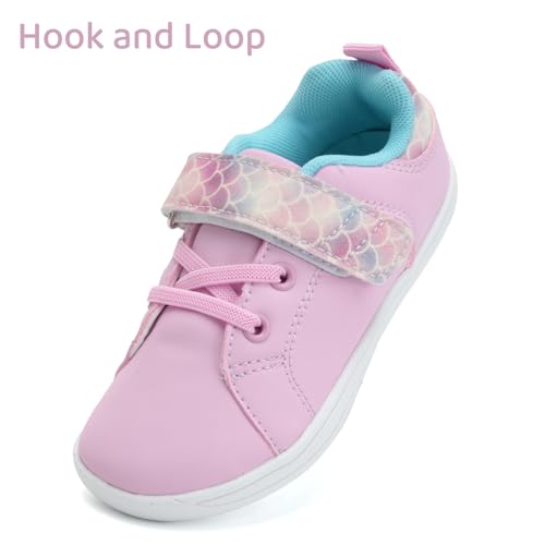 WateLves Toddler Little Kid Wide Barefoot The First Walking Shoes Girls Boys Leather Uniform Dress Shoes Lightweight Splay Naturally Minimalist Sneakers (Pink, 22)4