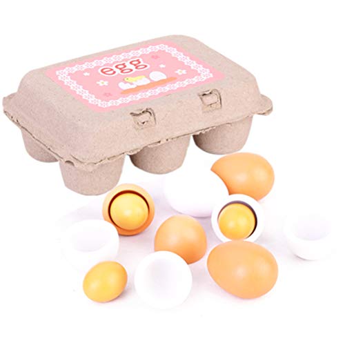 Juego de juguetes de huevos de simulación de madera de 6 piezas Juego de imaginación de cocina para niños Juego de juguetes de huevos de comida de madera Juguetes de educación temprana para niños
