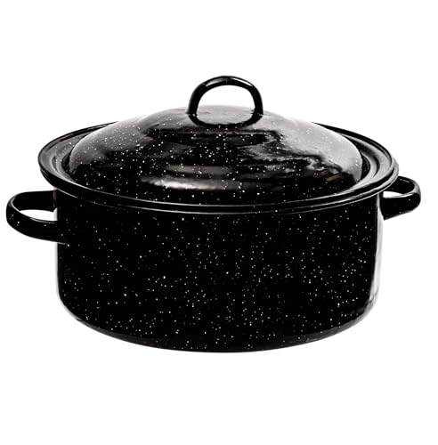 Millvado Granite 5 Qt Stockpot, Nonstick Soup Pot With Lid, Speckled Enamel Ware Cookware, Large Stock Pot For Boiling and Cooking, Big Granite Cooking Pot for Stovetop, Campfire, Outdoor Stove