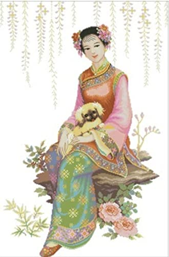 Broderie point de croix chiot fille pour des moments créatifs à la maison