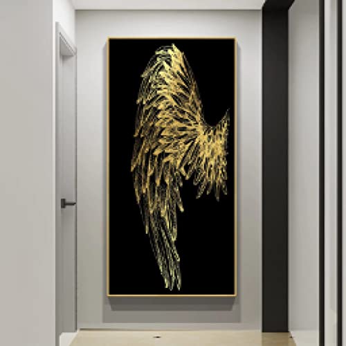 Toile plumes dorees abstraite pour sublimer l'entree et le salon moderne
