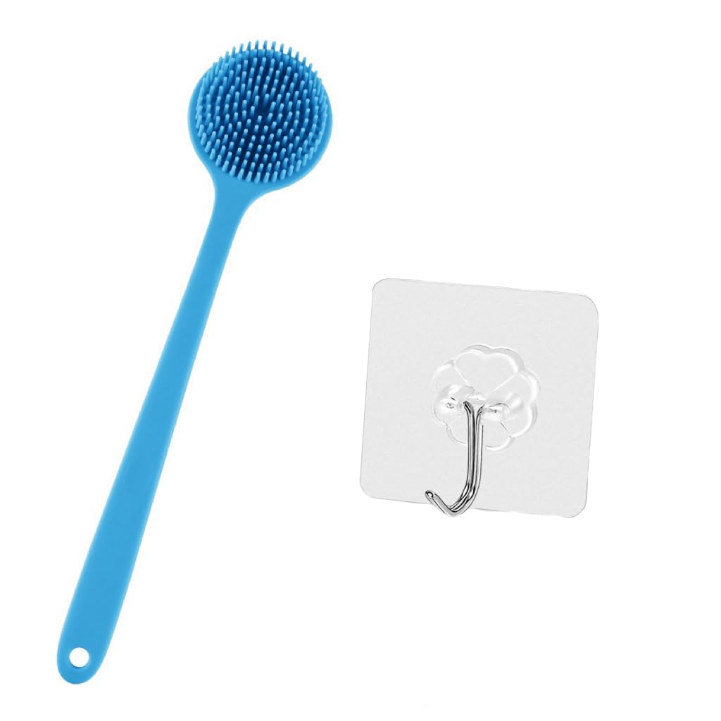 Back Cleaning Brush for Shower, Soft Silicone Long Handle Shower Brush, Silicone Shower Back Exfoliating Brush, Silicone Long Handle Soft Body Shower Brush, Exfoliating Cleaner for Women Men. (blue)