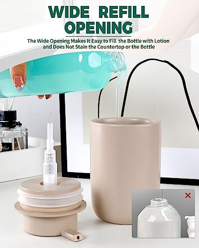 Image of BosilunLife Lotion Pump Dispenser - Matte Khaki Soap Dispenser Bathroom Ceramic Dish Liquid Soap Dispenser for Kitchen, Bathroom Countertop Soap Dispensers (Khaki, Liquid Pump)