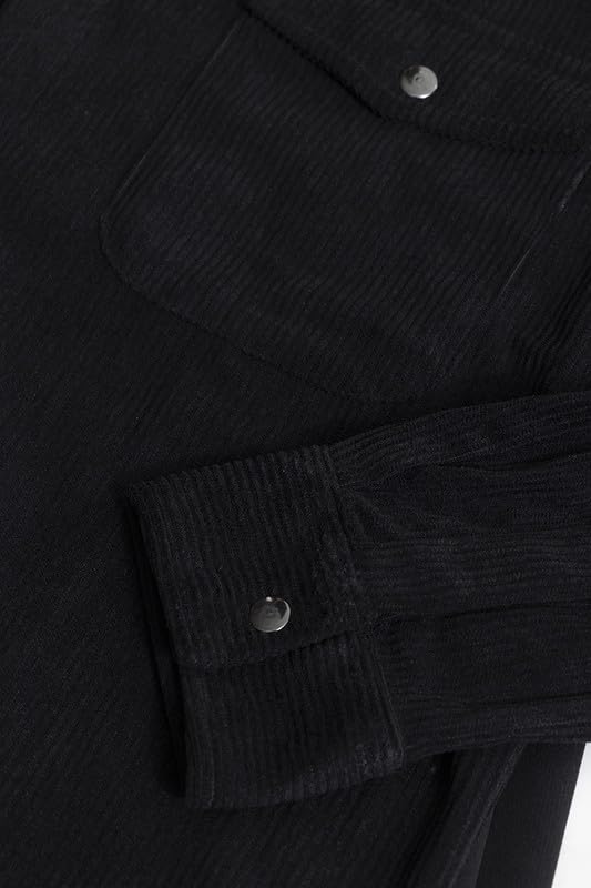 Image of SNITCH Men's Textured Overshirt | Casual Wear| College Holiday Streetwear Style | Cotton Spread Full Sleeve Relaxed Fit Black