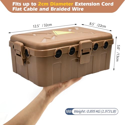 Image of Hrensaw Large Outdoor Electrical Box(12.5x8.5x5inch),IP54 Waterproof Outdoor Outlet Covers,Weatherproof Extension Cord Covers Protect Outlet,Plug,Timer,Power Strip,Holiday Light,Brown