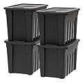 IRIS USA 20 Gallon Heavy Duty Storage Totes with Easy-Grip Handles, 4 Pack - Large Bins with Lids Garage Organizing Tubs, Durable Stackable Utility Containers, Made in USA - Black