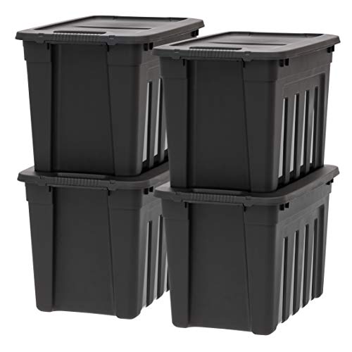 Image of IRIS USA 20 Gallon Heavy Duty Storage Totes with Easy-Grip Handles, 4 Pack - Large Bins with Lids Garage Organizing Tubs, Durable Stackable Utility Containers, Made in USA - Black