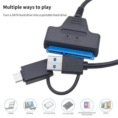 Cable adaptador SATA 22pin a USB 3.0 Dual puerto USB-C y USB-A miniatura 3