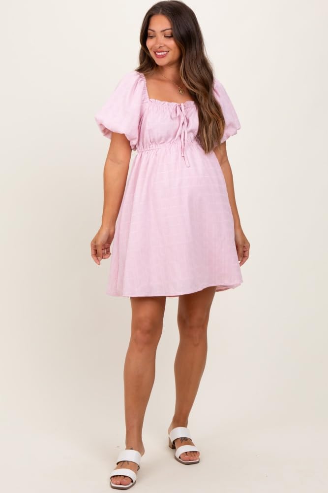 PinkBlush Textured Bubble Sleeve Maternity Mini Dress