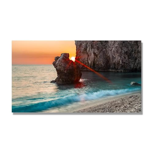 Décoration murale moderne plage : toile seule 75x135cm coucher de soleil