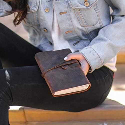 Leather Journal Lined Notebook Paper - MOONSTER® Leather Bound Journals for Writing for Women & Men, 18x13cm Ruled Small Notebooks, Kraft Paper with 400 pages, Lined Paper College Ruled & Travel Size
