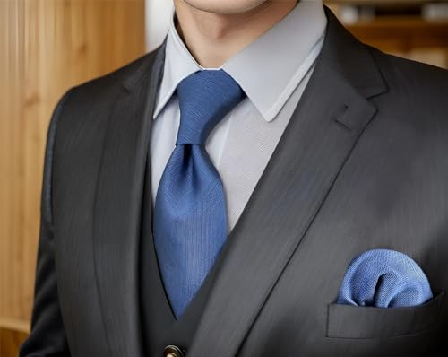 S&W SHLAX&WING Conjunto de gravata masculina gravata de seda azul maciço de 147cm com bolso quadrado