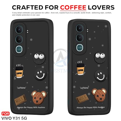 Image of AESTMO Back Case Cover for Vivo Y31 5G Cover | Cute Fun Cartoon 3D Ball | Coffee Silicone Case | Full Body Protection | Camera Protection Back Cover for Vivo Y31 5G (Black)