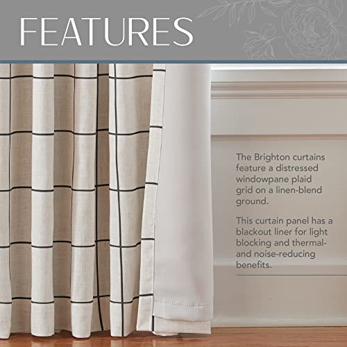 Elrene Windowpane Plaid Grid Blackout Window Curtain Panels/Drapes for Living Bedroom, Dining Room, Linen, Black - Image 3