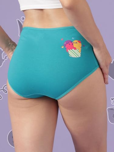 Image of Clovia Chuddy Buddies Cotton Printed Back Hipster Panties for Women Combo -Pack of 3- Multicolor