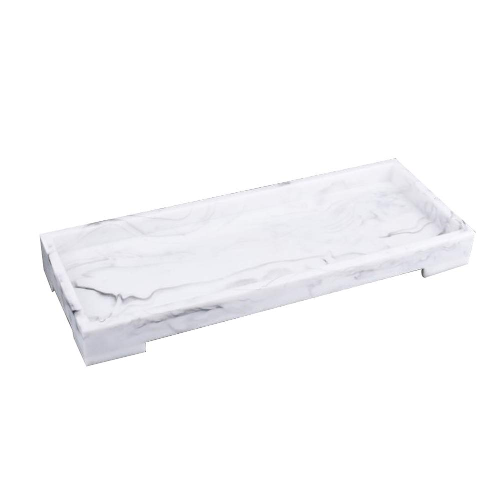 TOPBATHY Vanity Tray Marble Pattern Bathroom Bathtub Kitchen Dresser Storage Trays Jewelry Perfume Organizer for Candles Soap Towel Plant (Black)