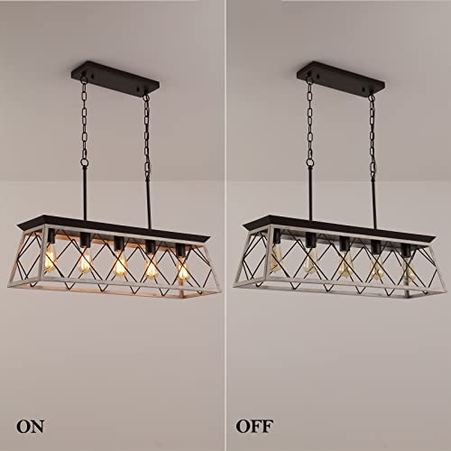 Amzasa 5-Lights Farmhouse Rustic Island Light Fixture Oak And Orb Finish Antique Linear Chandelier Pendant Light For Dining Room Kitchen Foyer Bar Office Ul Listed #TOP4