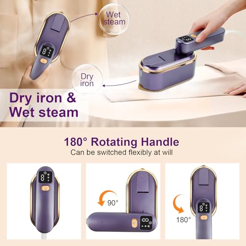 Travel Clothes Steamer Portable Iron, LCD Screen 2 in 1 Handheld Steam Clothing Wrinkles Remover for Garments, 3 Steam Levels, 10S Fast Heat-up, 150ML Water Tank, Iron - Image 4
