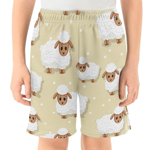 J JOYSAY Sheep Polka Dot Beige Boys Athletic Shorts Kids Youth Casual Shotrs with Elastic Waistband Pockets2