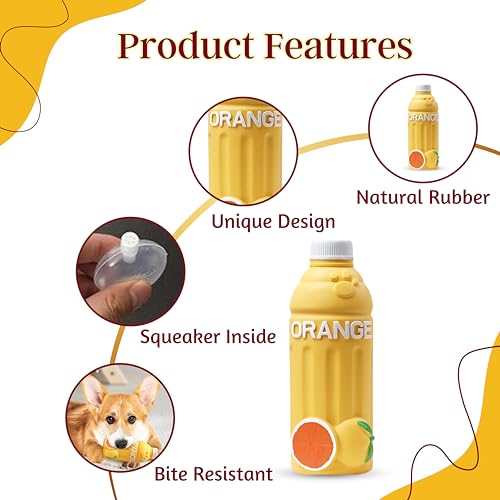 Image of Foodie Puppies Natural Latex Squeaky Play Drink Chew Toy - (Orange Juice Toy) for Small to Medium Dogs | Durable, Interactive, Fetch & Chew Safe Play Toy | Reduce Separation Anxiety