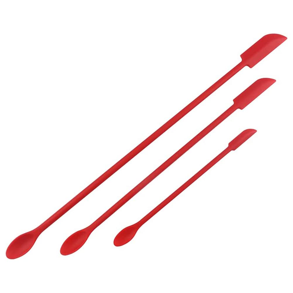 Mini-Spatule en Silicone Double Extrémité pour Cosmétiques et Cuisine - Réutilisable et Polyvalente (Lot de 3, Rouge)