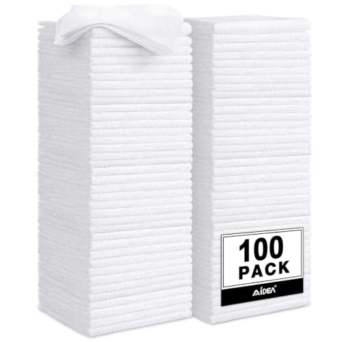 Image of AIDEA Microfiber Cleaning Cloth White, 100PK, Cleaning Rags, 11.5 inchx11.5 inch | Microfiber Towels for Cars, Lint Free Cloth for House, Kitchen, White Shop Towels, Cleaning Supplies