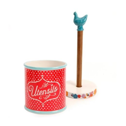 The Pioneer Woman Flea Market Blue Hen Paper Towel Holder and Utensil Crock