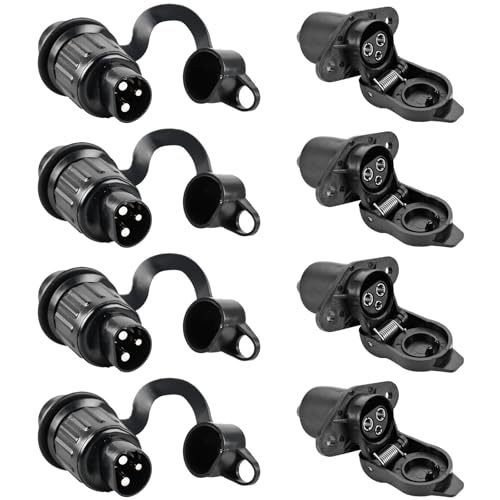 GOMETY 4 Stück 3 Polig Stecker und Steckdose, 12V 3-Polig Traktor Stecker Steckdose 12V, 3 Polig Anhänger Stecker Steckdose Nach DIN 9680, Wasserdicht Stecker Steckdose für Anhänger LKW PKW KFZ RV