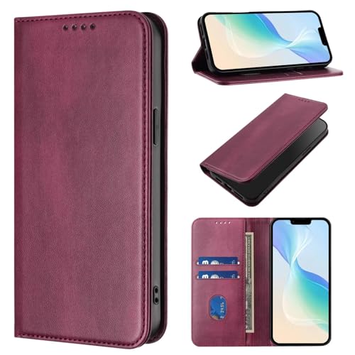 Hoesje voor iPhone Air, PU Schokbestendig Hoesje Flap Lederen Case Portemonnee Bescherming Zakken TPU Gel Bumper Wallet Cover Magneet Telefoon Hoes voor iPhone Air Wijnrood