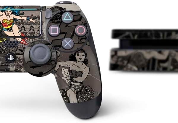 Skinit Decal Gaming Skin Compatible with PS4 Slim Bundle - Officially Licensed DC Comics Wonder Woman Vintage Pose Pattern Design