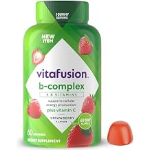 vitafusion B-Complex Gummy Dietary Supplements, with 5 B Vitamins to Support Cellular Energy Production 1, Plus Vitamin C, Strawberry Flavor, 60 Count