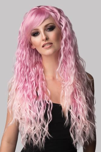 Perruque rose gaufrée Peony de style tie and dye long pour femme