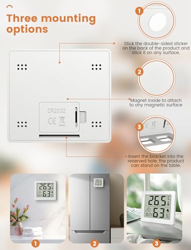Digitales Thermo-Hygrometer Innen Thermometer Hygrometer Temeo Hygro Indicator 3,1” großer LCD-Bildschirm Temperatur und Luftfeuchtigkeitmessgerät mit Uhr (weiß)