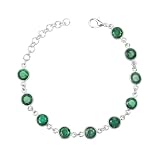 Emerald Stone Bracelet, Silver Overlay Adjustable Bracelet For Women and Girls, Bezel Link Stone Bra