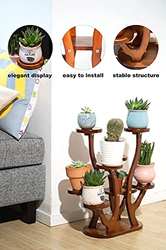 Plant Stand, Bamboo Potted Plant Stand, 8-Pallet Assembled Flower Stand, Desktop Window Sill Corner Small Flower Pot Display Stand(Color Brown) #TOP2