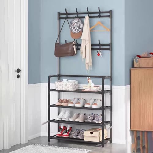 Perchero 3 en 1 con 8 ganchos de almacenamiento para dormitorio y sala de estar, moderno, multifuncional, para zapatos y sombreros