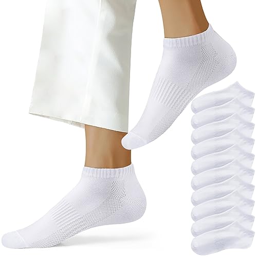 NUOZA 10 Paires Chaussettes Homme 39 42 Chaussettes Femme Blanche Coton Socquettes de Sport Sockettes Respirant Unisexe,Blanc, 39-42