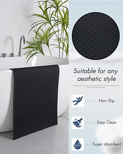 Amoami Bath-Mat,Ultra Thin Bathroom Rugs,Rubber Bath Mats For Bathroom Non Slip,Absorbent Bath Rug For Bathroom Floor, Shower, Sink (17"X28", Black) #TOP4