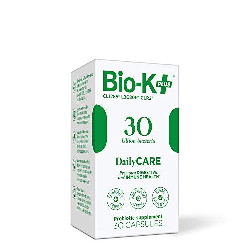 Bio-K + Daily Care Probiotic Supplement Capsules for Adult Men and Women, 30 Billion Active Bacteria, Promotes Immune System & Intestinal Health - Vegan & Gluten-Free Delayed Release, 30 Capsules/Box