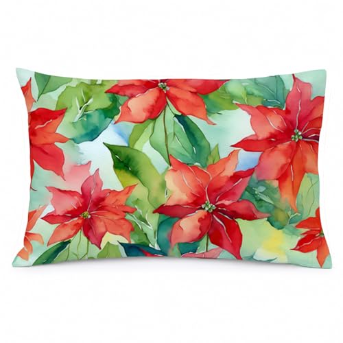 Caroline's Treasures DAC1602PILLOWCASE Poinsettias in Watercolor Fabric Standard Pillowcase Lightweight Super Soft Easy Care Decorative Artwork Pillowcase, Standard