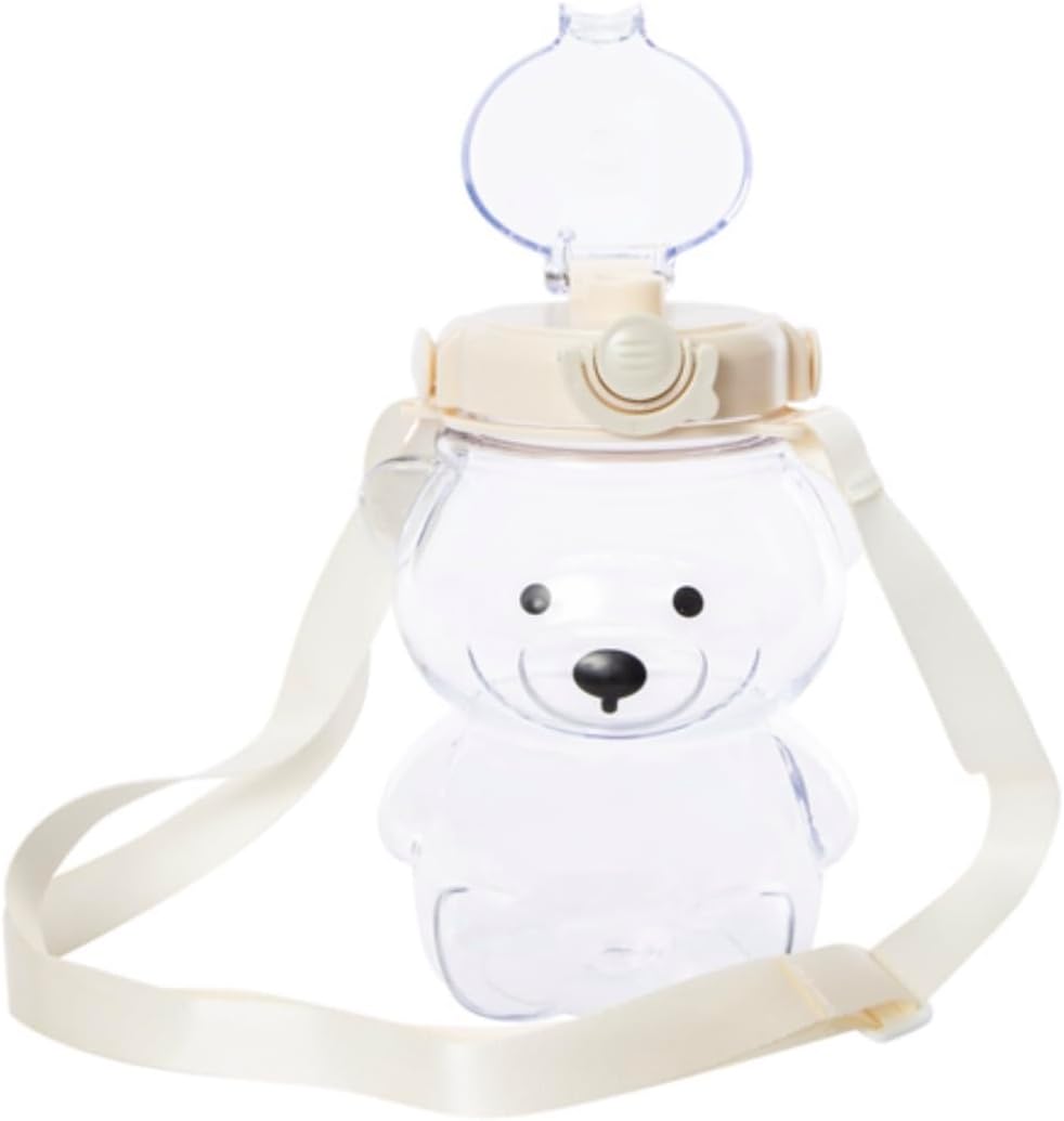 Generic 1616 Holdings Plastic Gummy Bear Flip Top Water Bottle with Strap 34 Ounce (Beige), BearPink24