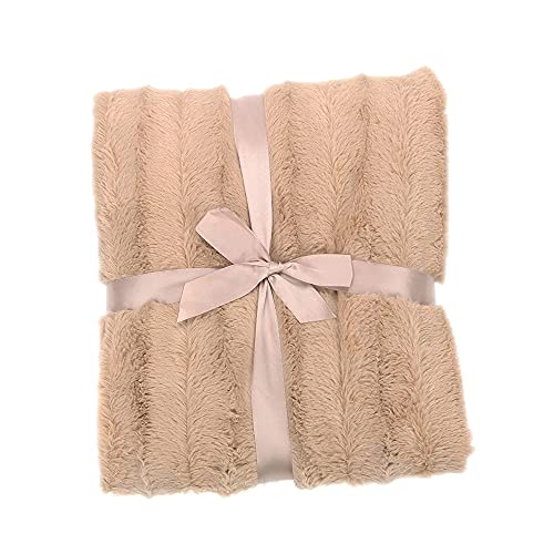 Cheer Collection Faux Fur Blanket, Luxurious Blanket For Couch, Throw Blanket, 60" X 50" Inches, Sand #TOP2