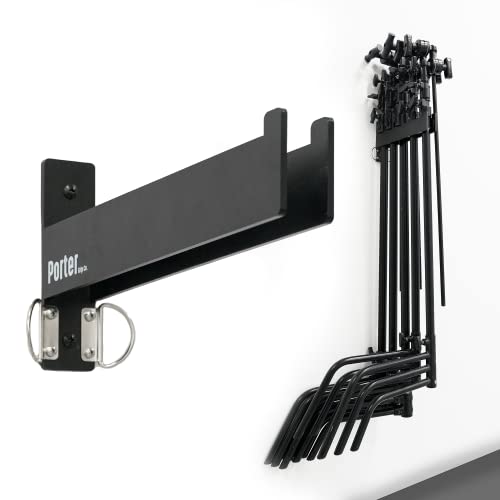 C Stand Wall Mount Bracket - Rack Wall Storage - Light Stand Bracket - Holds 5 C Stands - Heavy Duty Steel Production Hanger - Studio Organizer