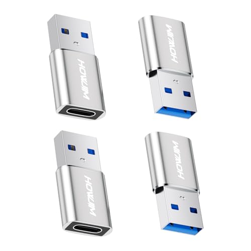 Adaptateur USB vers USB-C Lot de 4,Charge Rapide PD27W/66W Transfert de Données 5Gbps,Adaptateur...