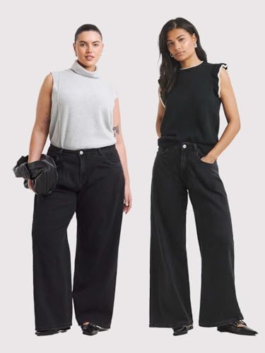 Image of KOTTY Women's High Waist Wide Leg Button Coin Pocket Straight Fit Jeans Stylish Regular to Plus Size Fit Denim Jeans for Women