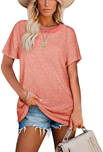 Crewneck T Shirts for Women Plain Tees Short Sleeve Summer Tops Cute Blouses 2XL