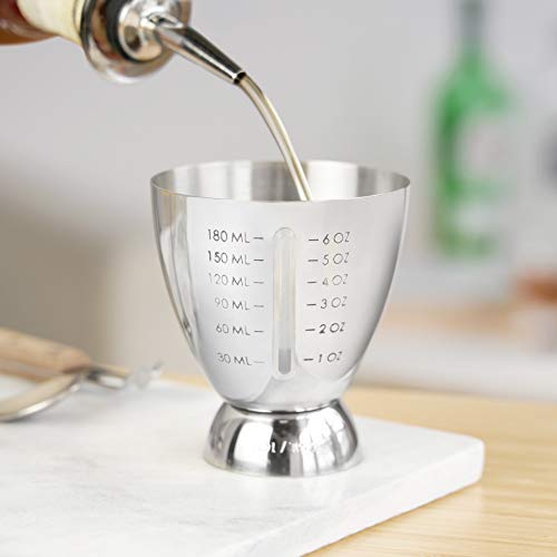 True Vista Double Jigger For Bartending, 6 Ounce Measuring Cup & 1 Ounce Cocktail Jigger Base, Stainless Steel Silver Polish Alcohol Measuring Tools & Barware Essentials, Set Of 1, Silver #TOP5