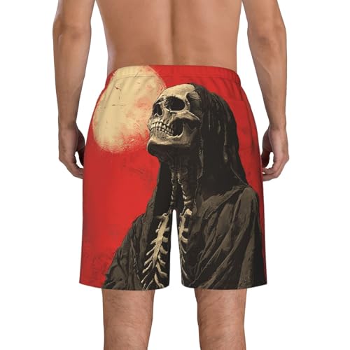 Men Swim Trunks Beach Shorts Swimwear Summer Bathing Suits - Grim Reaper Skeleton Red Retro3